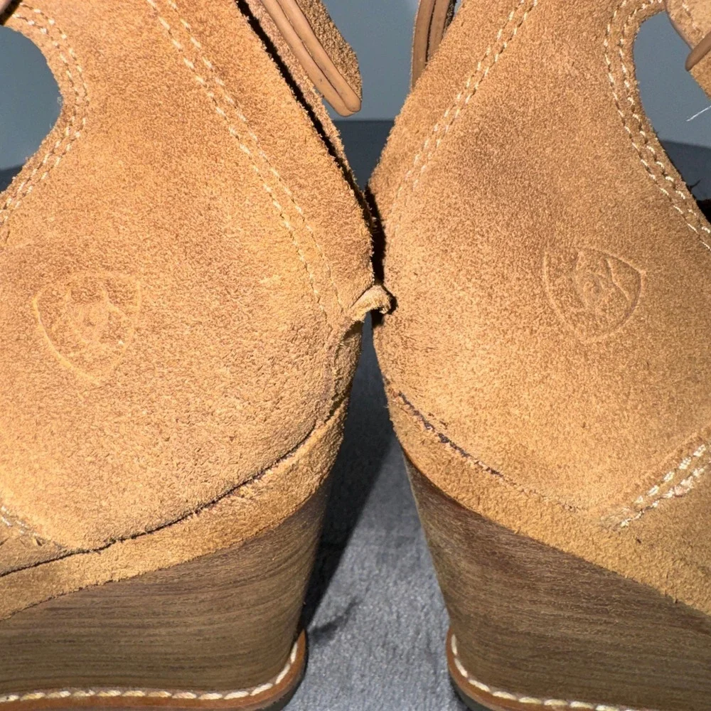Ariat Boots Womens 6.5 Wedge Ankle Booties Brown Leather Peep Toe Casual BackZip